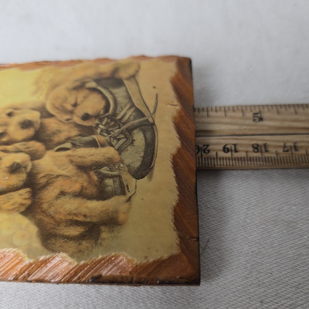 Glazed Puppies Print On Wood Wall Picture Decor - Picture 5 of 5